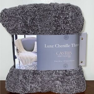 Karen Castles Luxe Chenille Throw Cable Knit Grey